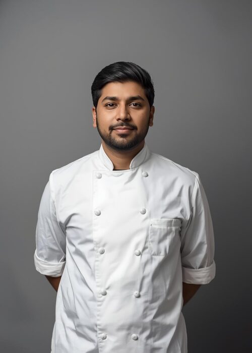 indian chef coat 500 x 700 image with 1 person and grey background colour