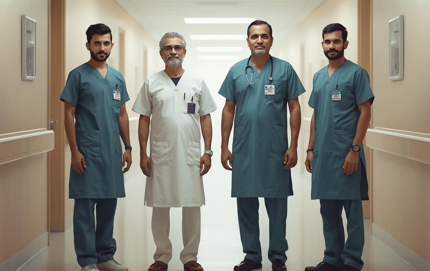 indian hospital uniforms 1600 x 873 image with 4 persons and background colour